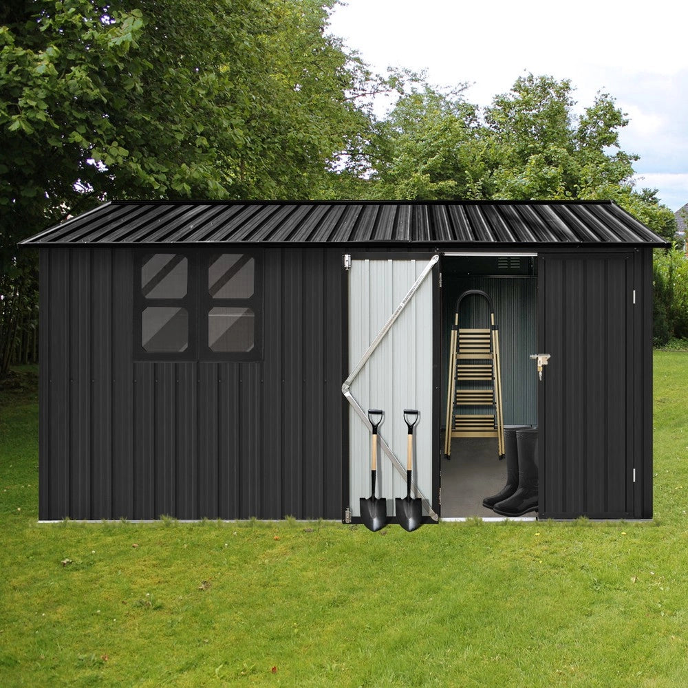 Casetta da Giardino in Metallo con Porta, Finestra e Serratura ¨C MINIMAL ¨C Nero, 362x285.5 cm