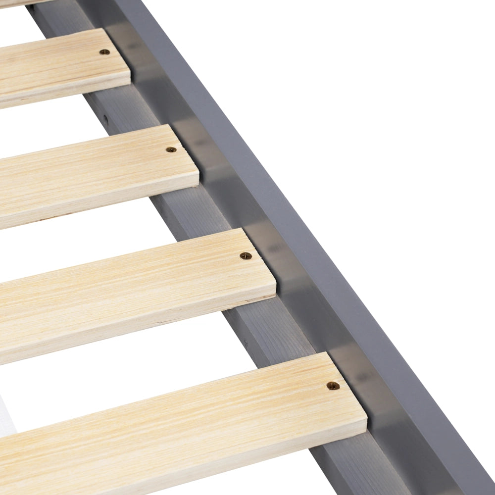 Letto a ribalta per bambini in legno di pino grigio UE misura singola 90 x 200 cm letto a doghe per cameretta moderna per bambini.