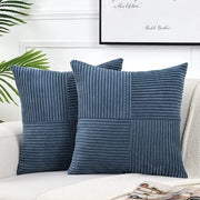 2 copie di coprifuoco decorativi per divano da letto, stile rustico boho per la decorazione di casa, tessuto corduroy morbido con patchwork a quadri (30x50 cm) - Blu denim