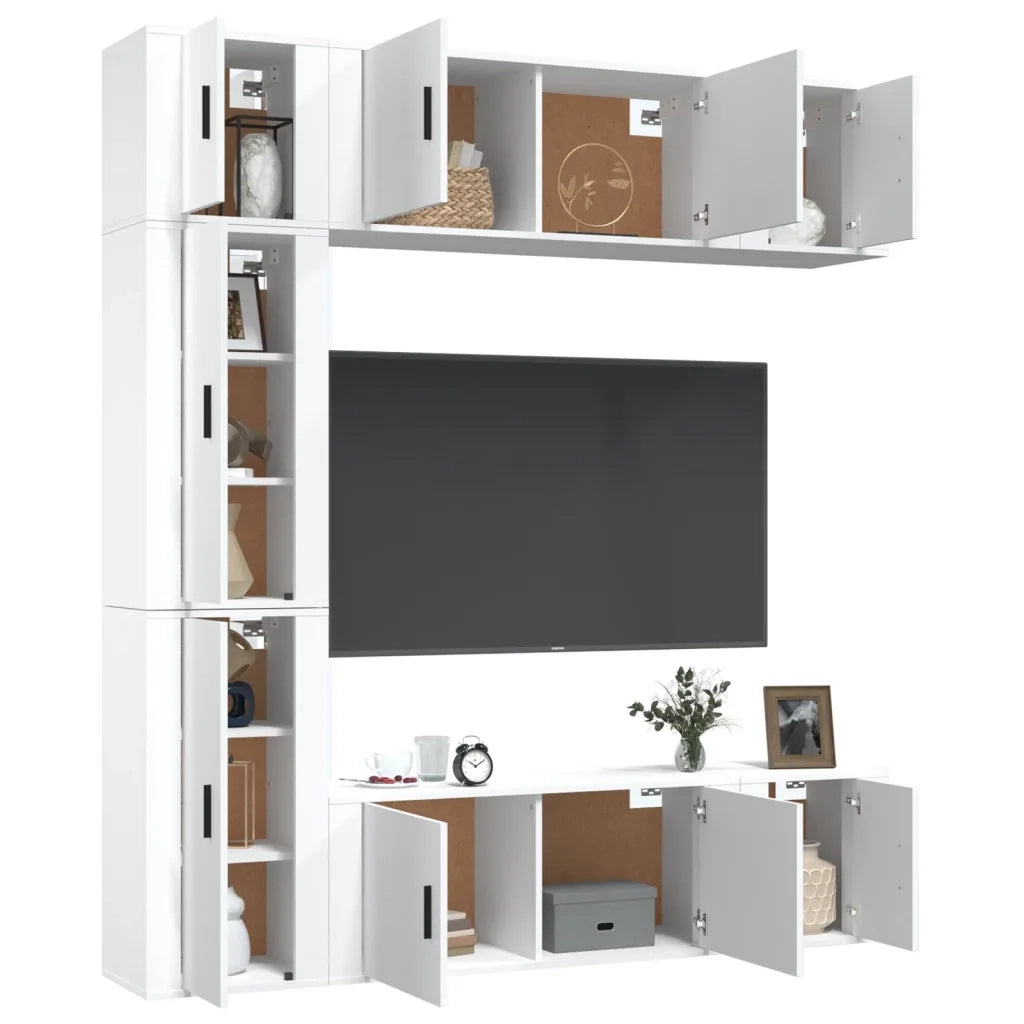 Set di Mobili Porta TV 7 pz-Set di 7 Credenza per TV Bianco in Legno Multistrato 846265