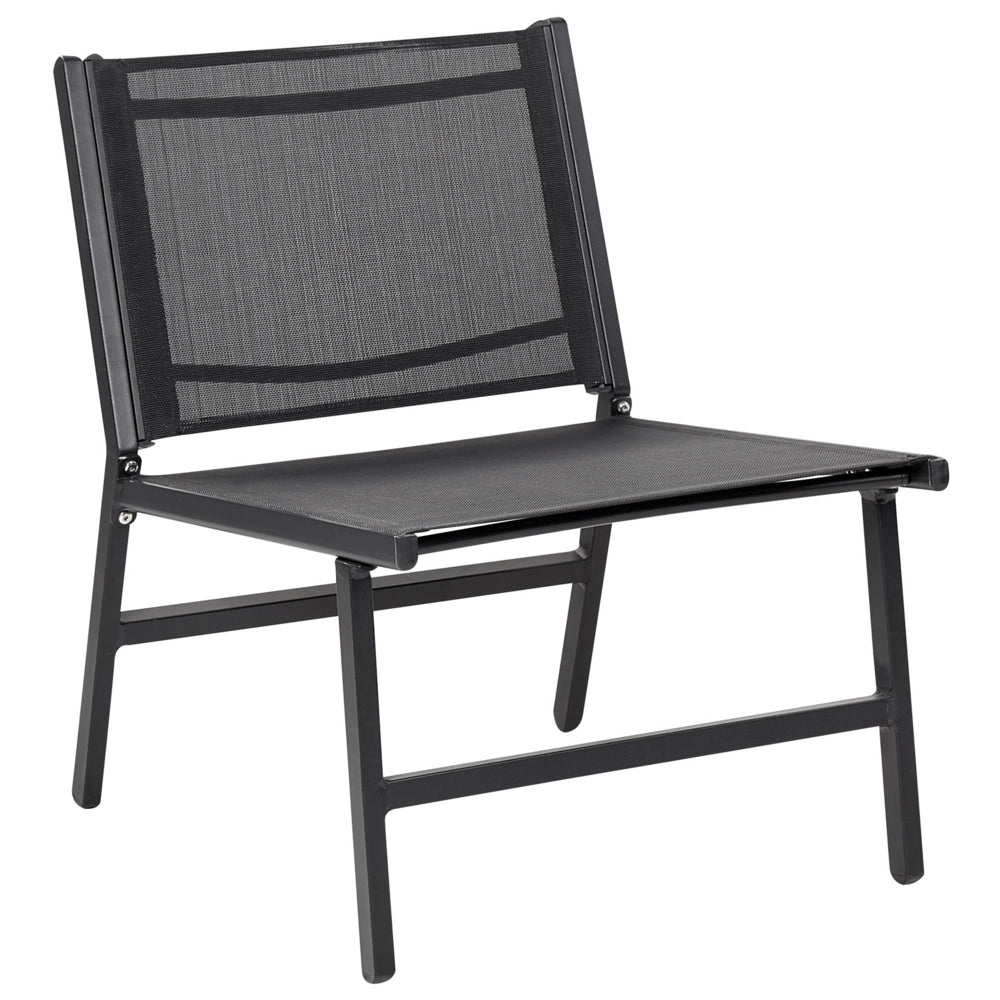 Set di 2 sedie da giardino Seduta in textilene nero Schienale in metallo con poggiapiedi Design moderno per esterni
