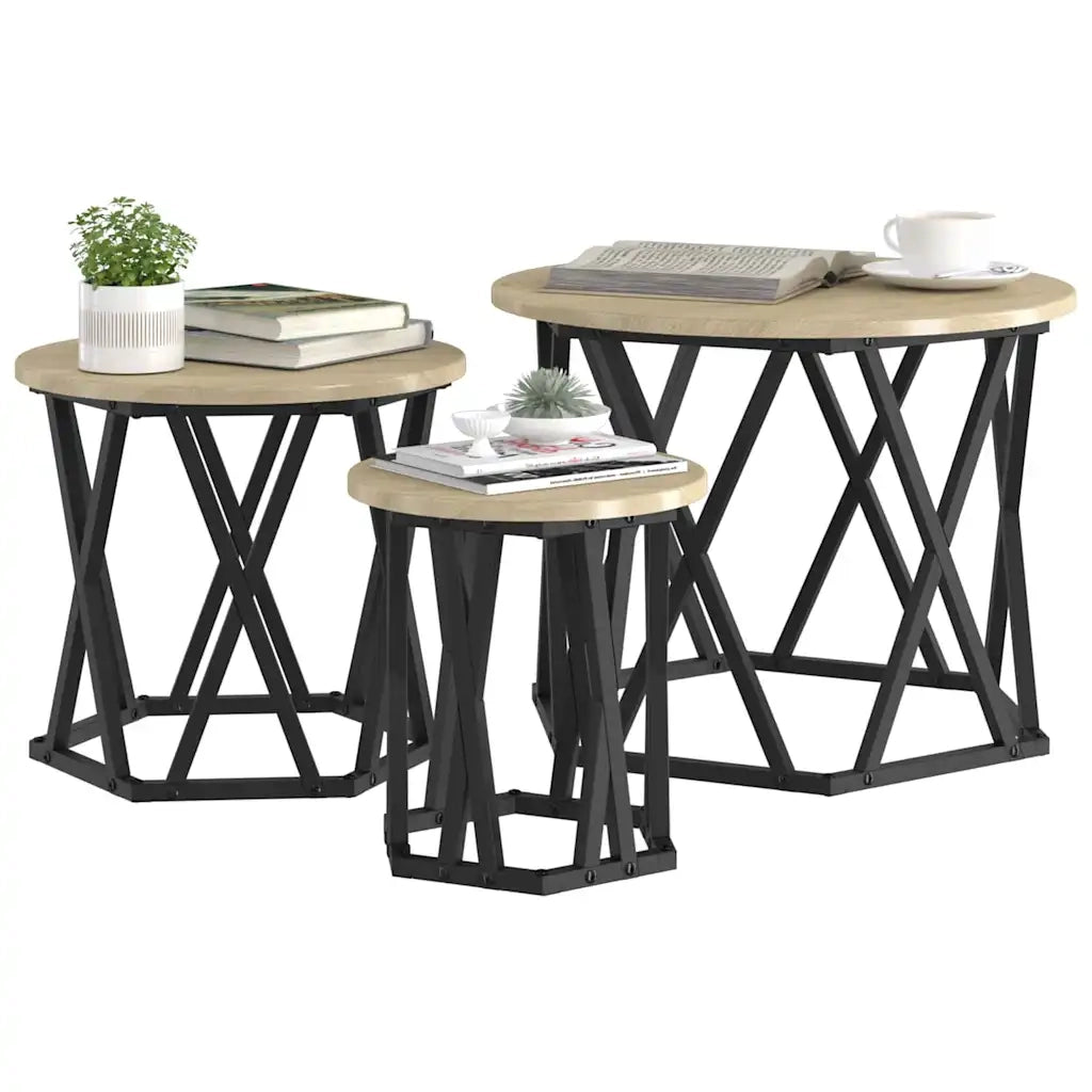 Tavolo laterale | Tavolino Nesting 3 pz Rovere Sonoma