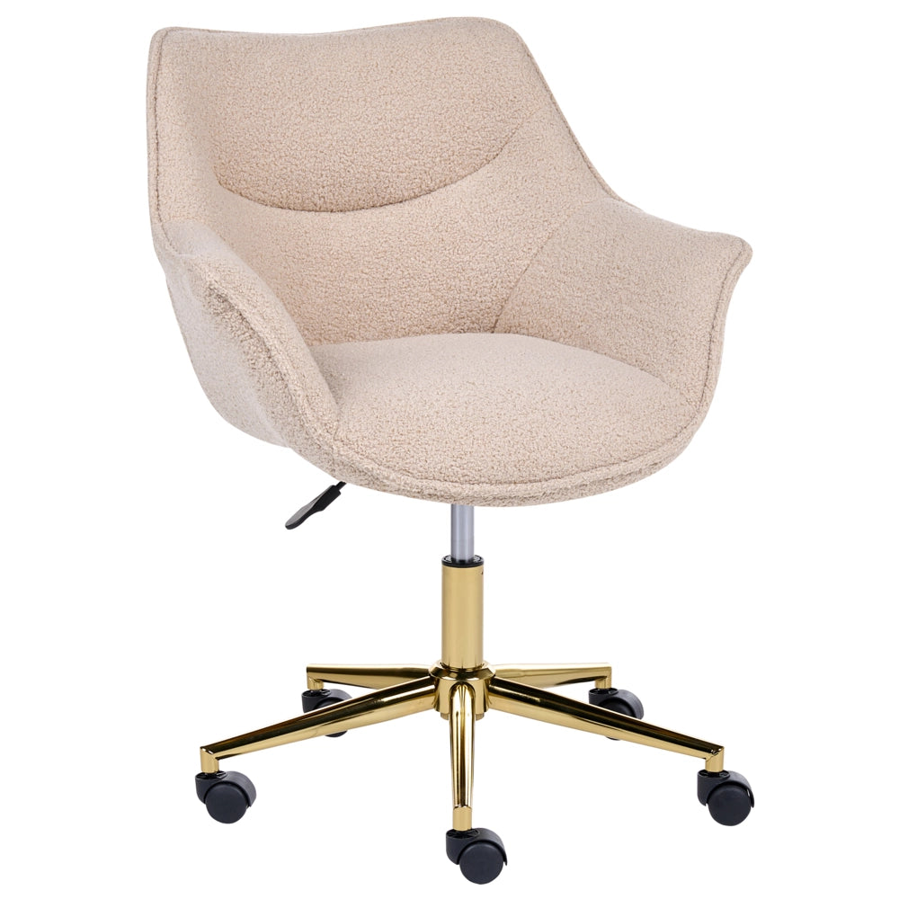 Sedia girevole da ufficio in bouclé beige, regolabile in altezza, per l'ufficio domestico
