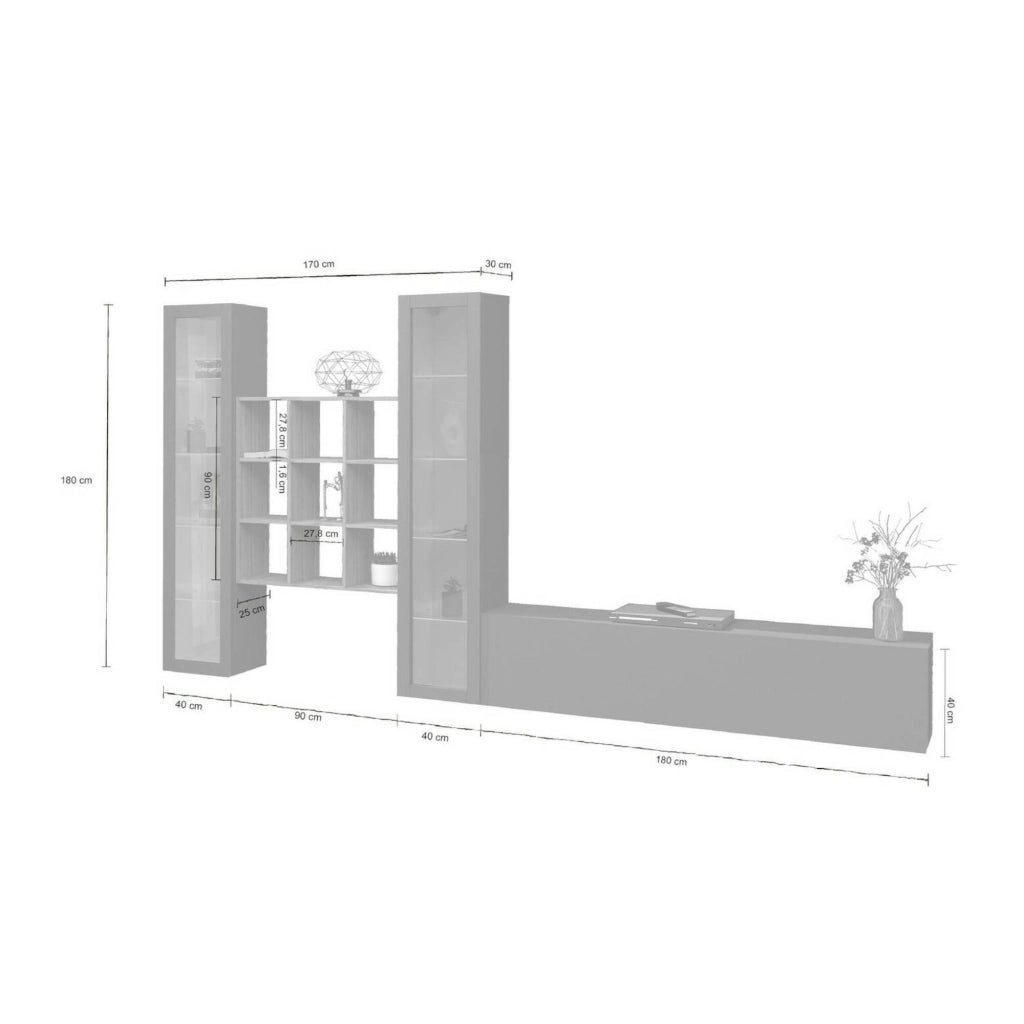 Mobile Soggiorno Atella, Parete Attrezzata 18 Ripiani Made in Italy, 350x30x180h cm Nero Antracite
