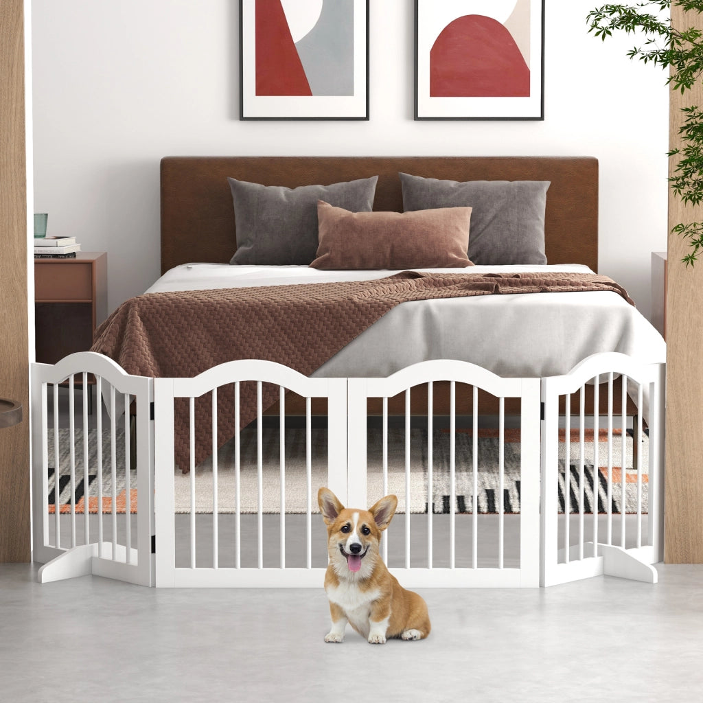 Cancello per cani pieghevole 4 pannelli ¨C zephmum ¨C bianco MDF massello