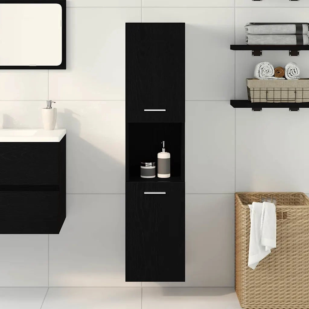 Mobile da Bagno | Armadio da bagno Rovere Nero 30 x 30 x 130 cm Legno multistrato