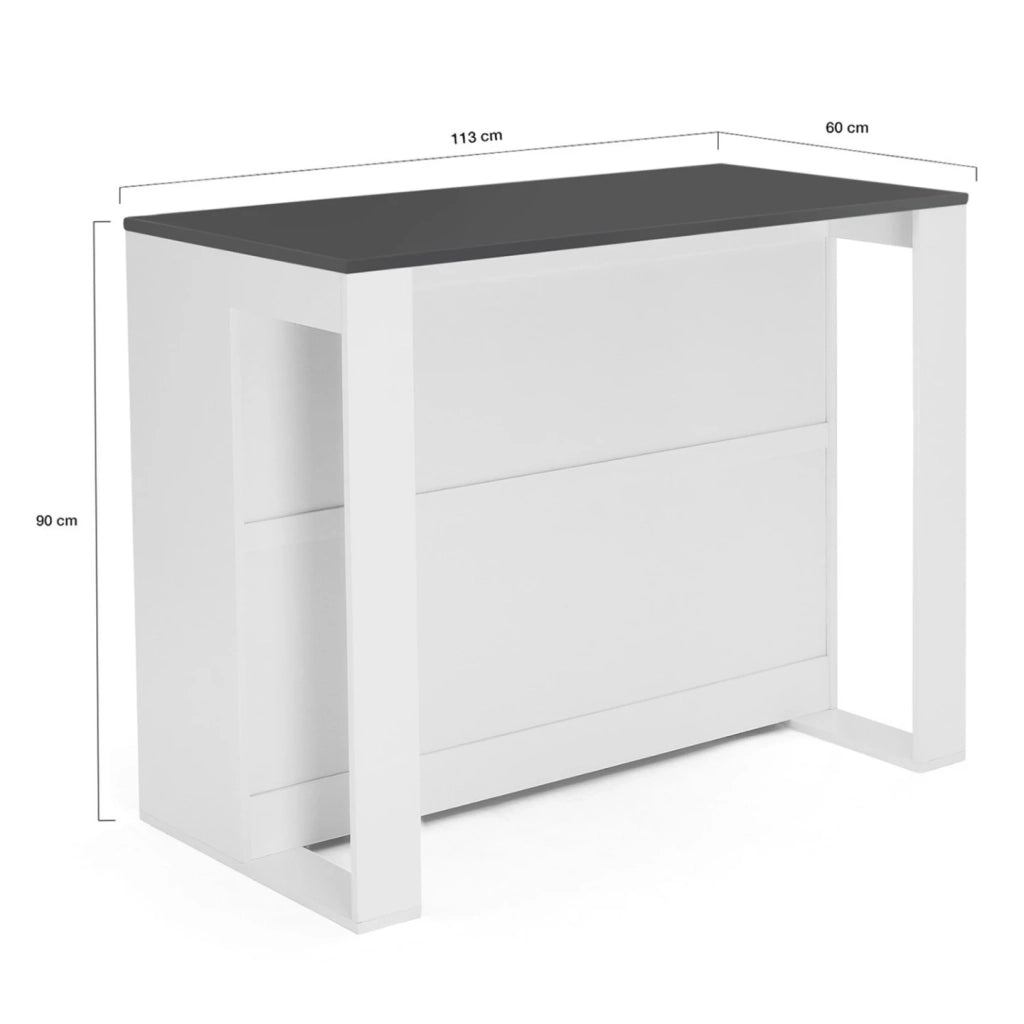 IDMarket - Tavolo bar a isola JUNO, legno bianco e piano grigio
