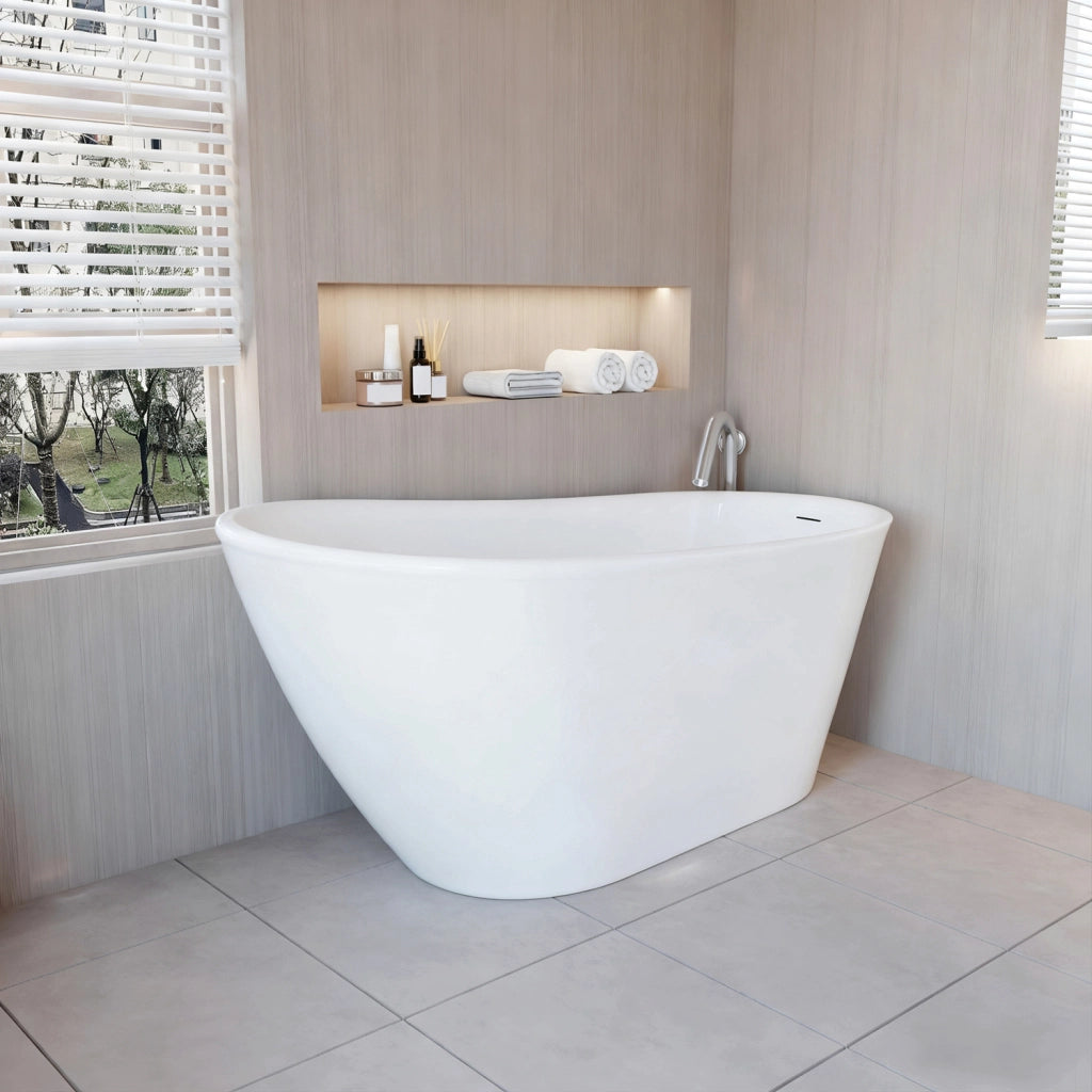 Vasca da Bagno a Isola Freestanding in Acrilico da 160x72x73 cm, Colore Bianco, Forma di Ovale Irregolare