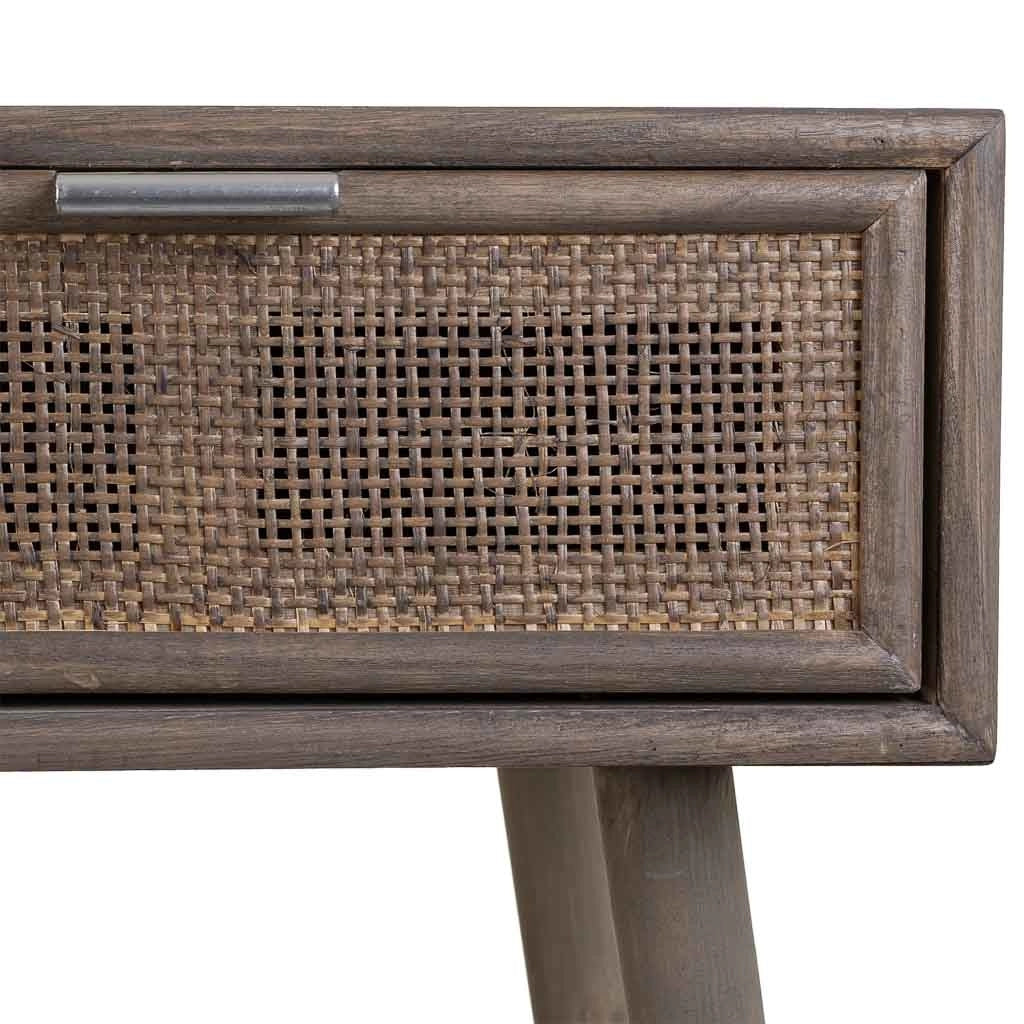 Mobile da ingresso in legno e griglia in bambù con 2 cassetti grigi 80x42x79h