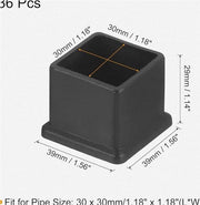 Piedini quadrati per tavolo - PVC - 36 pezzi - Nero - 30 mm x 30 mm