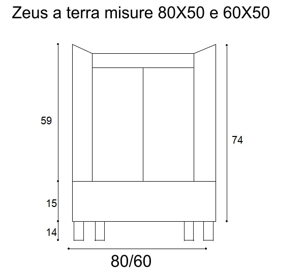 Mobile Lavatoio Vasca Zeus in MineralMarmo Apertura a 2 Ante 77,5x48x84 cm Olmo Scuro