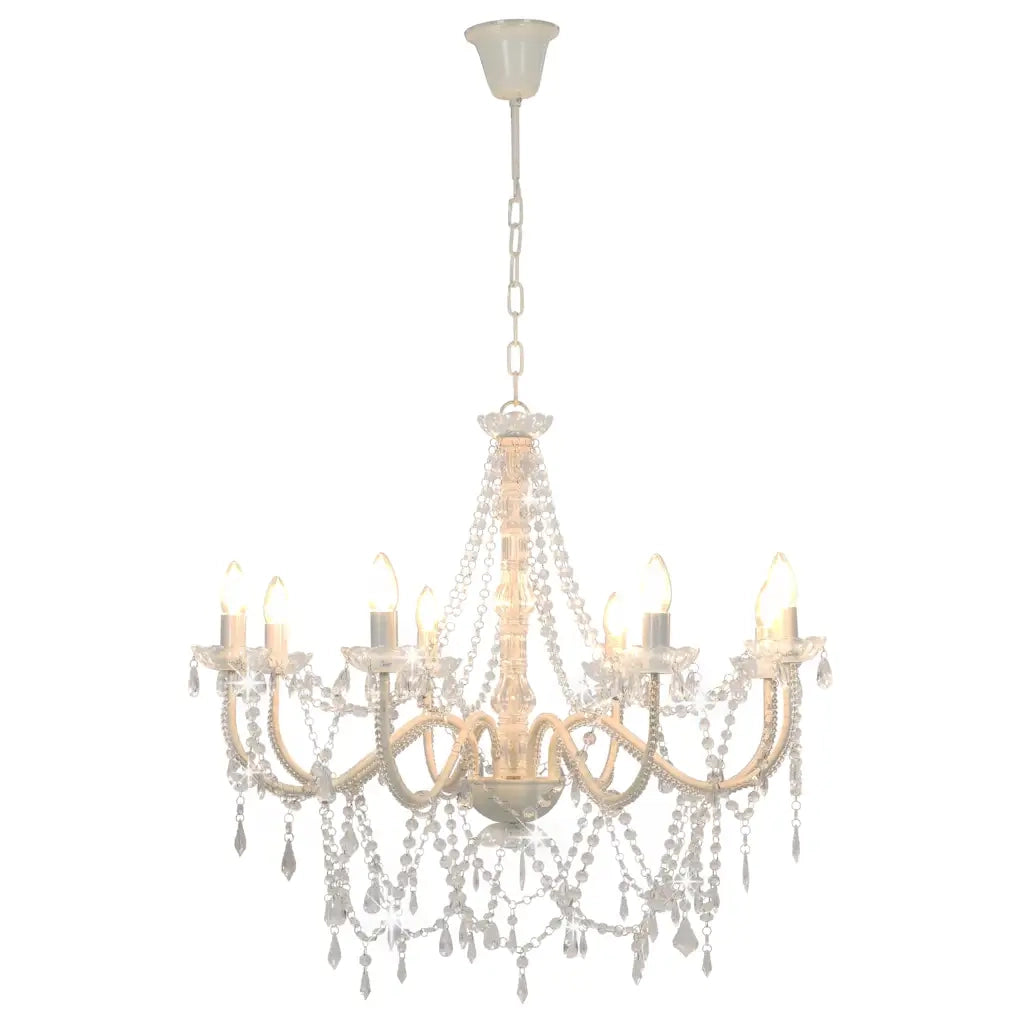 Lampadario con Perline Bianco 8 Lampadine E14 CFW2521108
