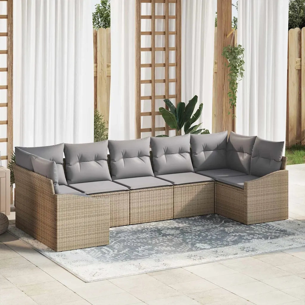 Set di divani con cuscino 7 pcs Beige polyrattan