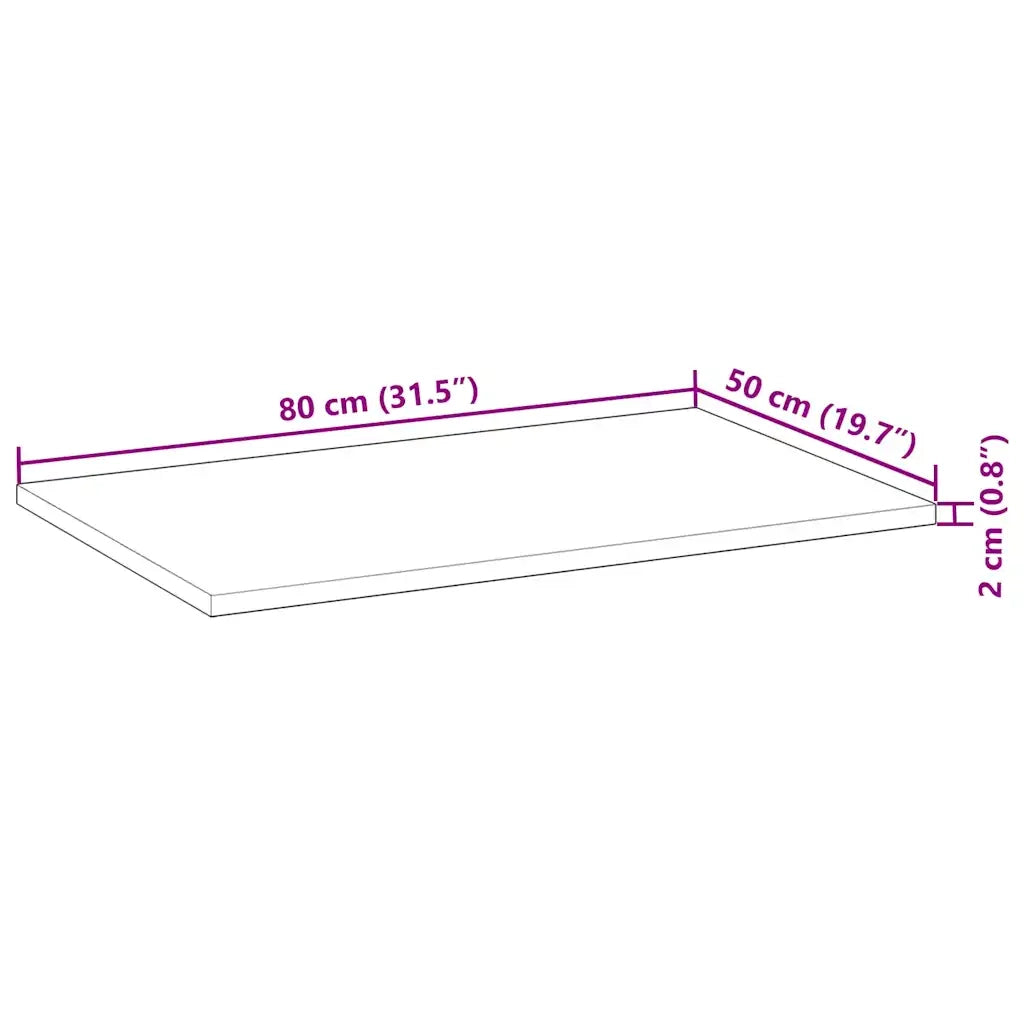 Piano Tavolo Rettangolare 80x50x2cm in Legno Massello di Acacia 4008819
