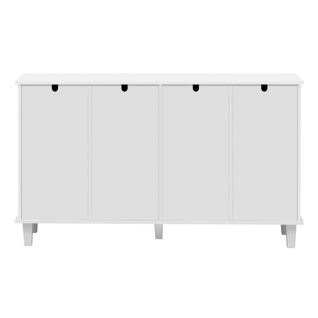 Credenza 140x40x83 cm con 4 ante a specchio; cassetti e ripiano regolabile; MDF bianco