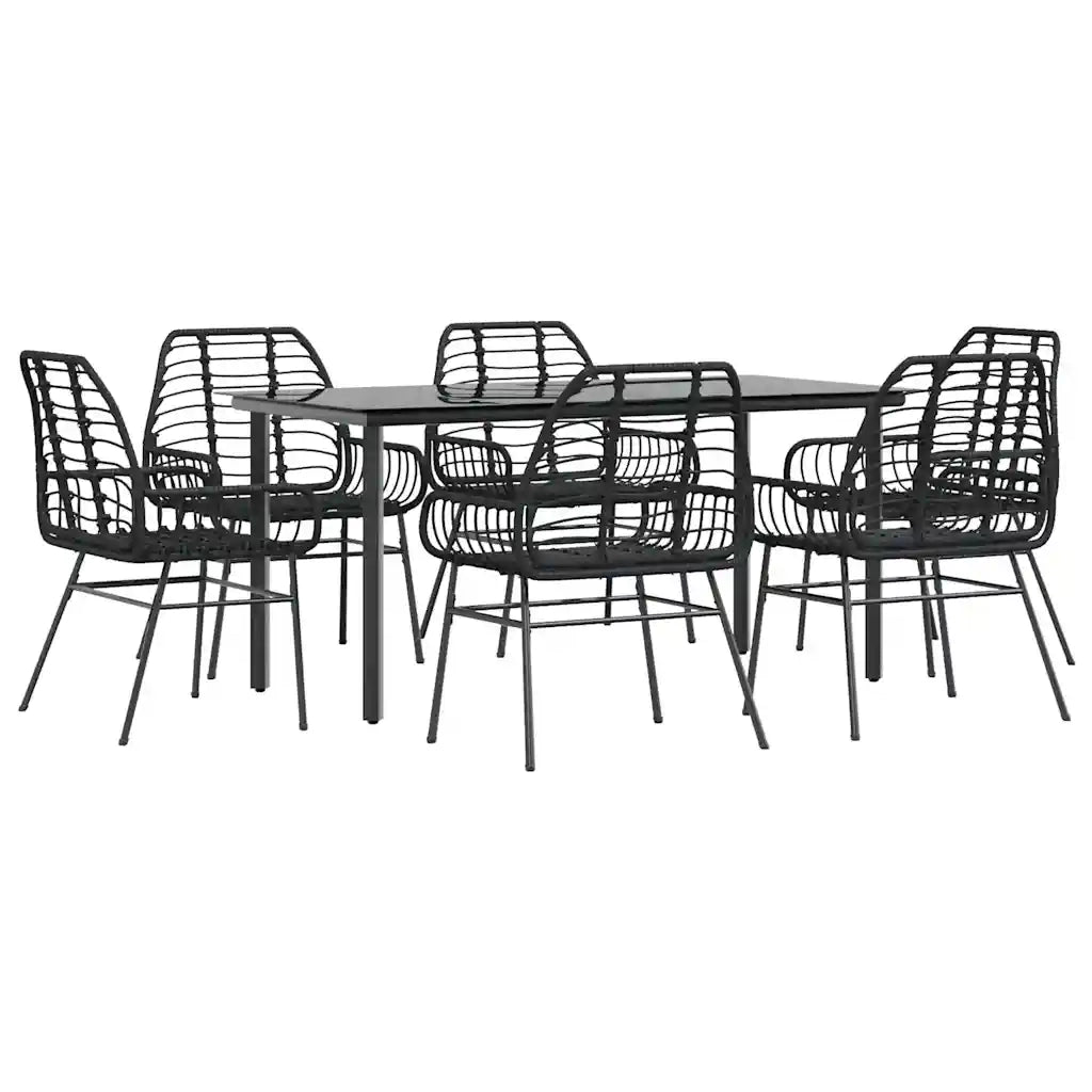 Set Pranzo da Giardino 7 pz Nero Polyrattan Vetro 3334538
