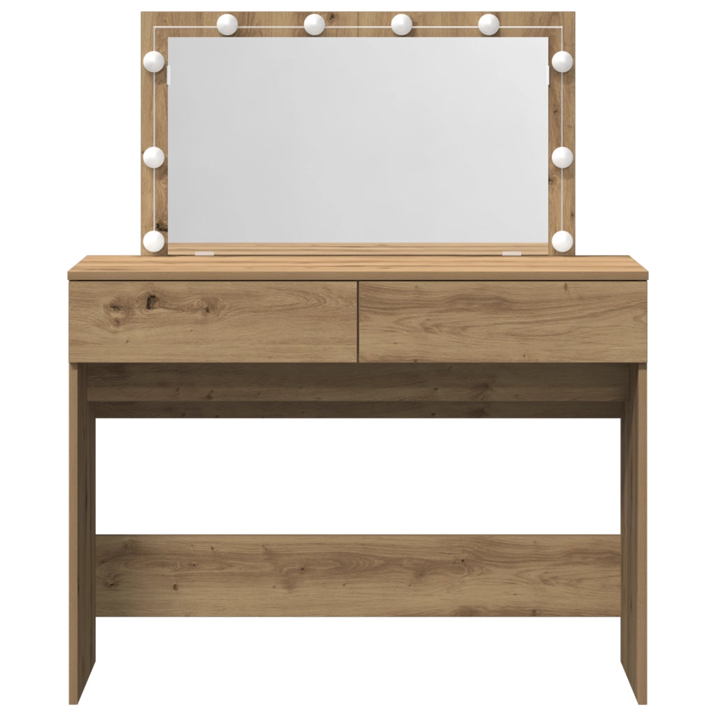 Tavolo da trucco con LED Rovere Artigianale 100x40x120 cm
