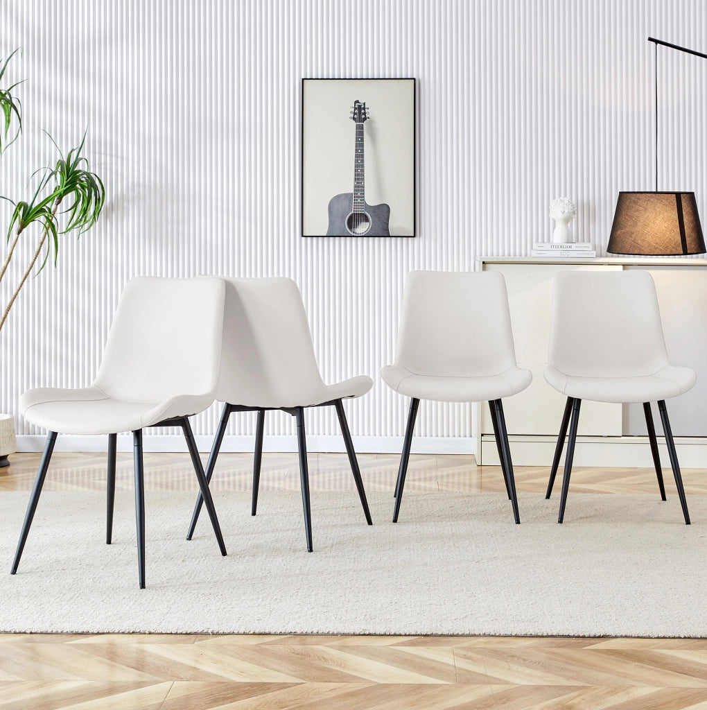 Set di 4 sedie da pranzo 83 cm in PU bianco e metallo nero, per casa e ufficio