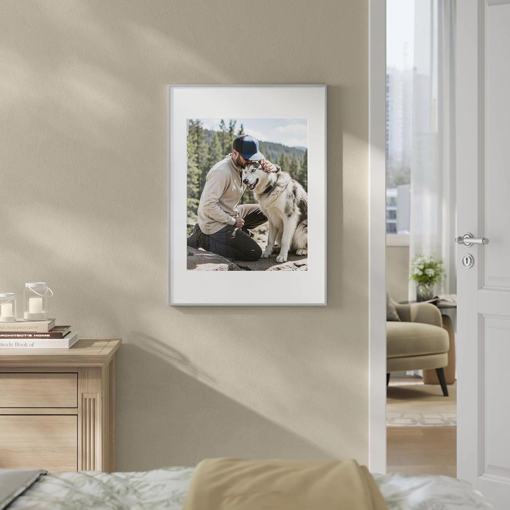 Cornice per Foto 50x70 cm, Set da 5, Portafoto Argento con Passepartout, Telaio in Alluminio, Orizzontale o Verticale, da Parete o Tavolo, per Certificati, Poster, Biglietti