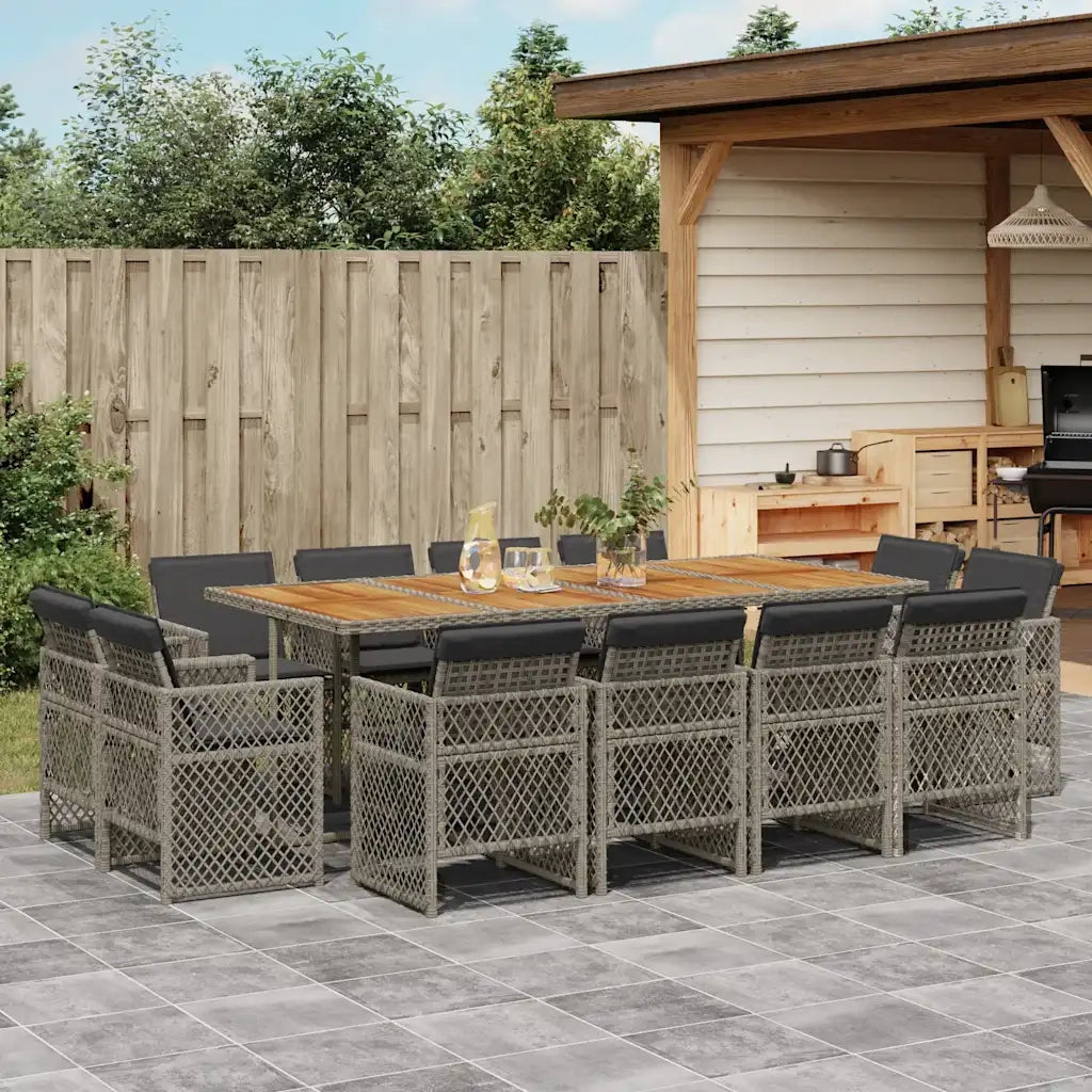 Set da Pranzo da Giardino 13pz con Cuscini Grigio in Polyrattan 3210866