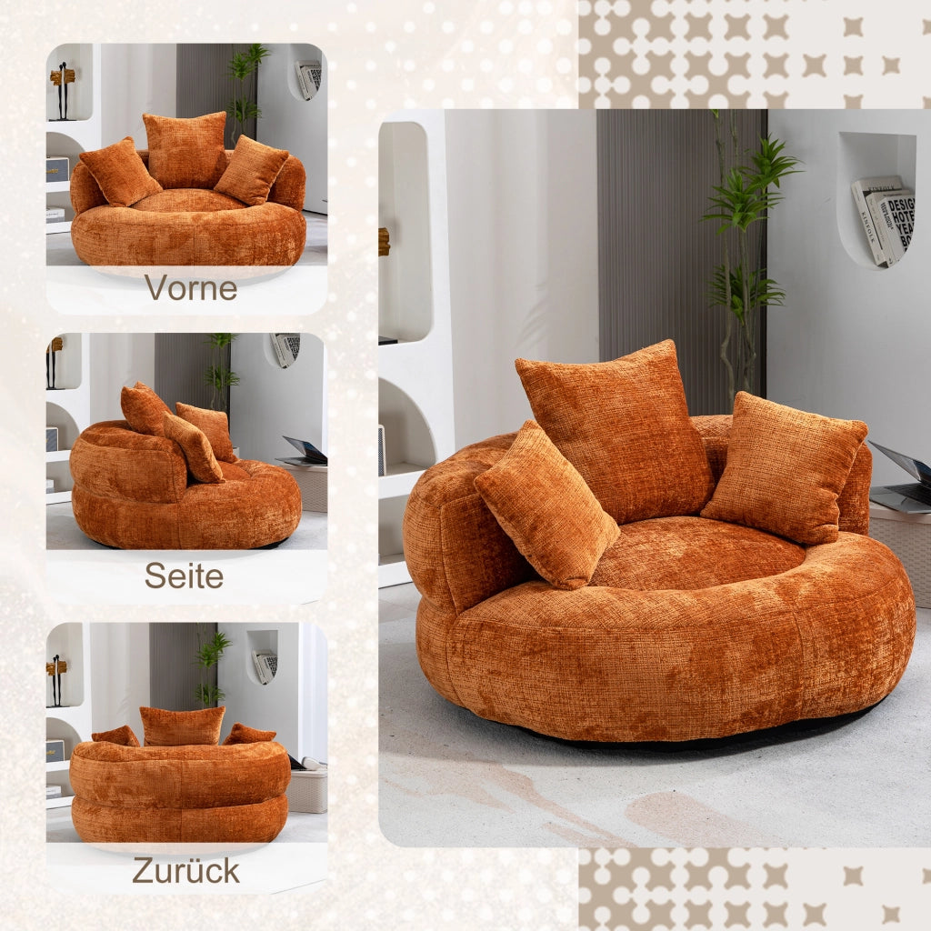 Poltrona pouf con Schienale Alto, Braccioli e Seduta Ampia, per Soggiorno e Camera, in Ciniglia, Arancione
