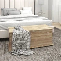 Cassapanca, Panca da Stoccaggio con Coperchio Ribaltabile e Cerniere di Sicurezza, 100 x 40 x 40 cm, Naturale
