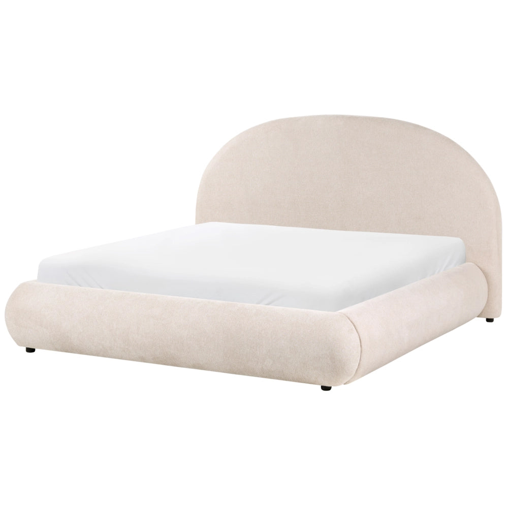Letto in tessuto beige chiaro 160 x 200 cm con testiera imbottita rete sollevabile e vano contenitore