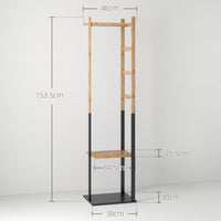 Appendiabiti da Terra 2 Ganci e 2 Ripiani 46x28,5x153,5 cm Legno e Nero