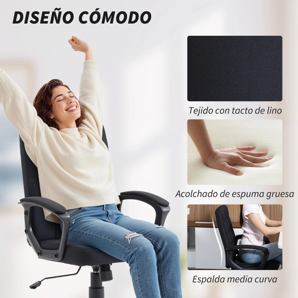 Sedia da Ufficio Giratoria Imbottita con Schienale e Braccioli Altezza Regolabile ¨C Zephmum ¨C Nero