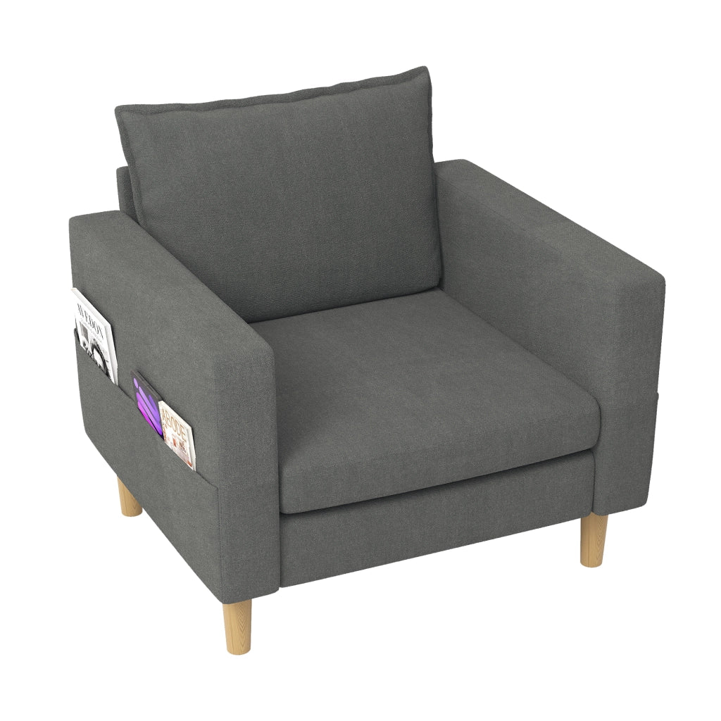 poltrona con tasca laterale e cuscino schienale design nordico in ciniglia grigio 71 Ã— 68 Ã— 82 cm