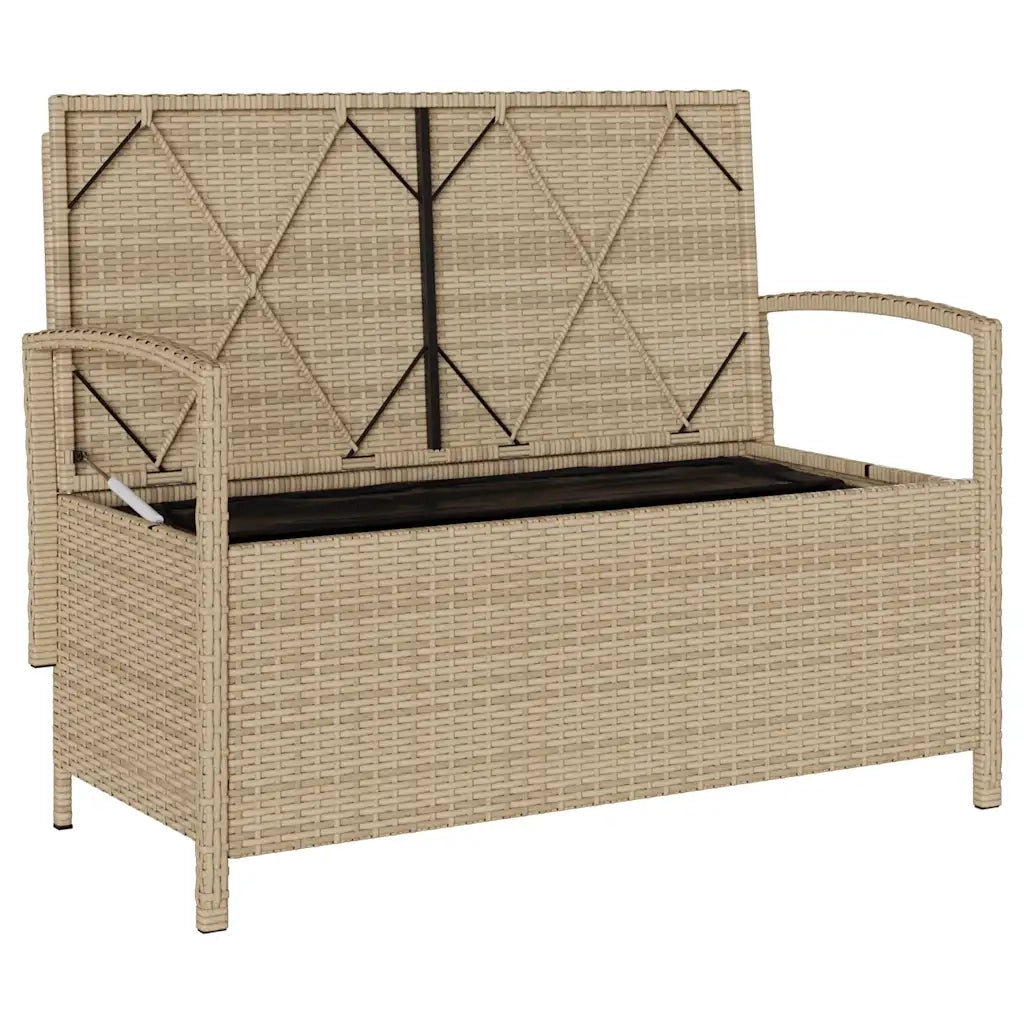 Panchina Portaoggetti da Giardino | Panca da Giardino con Cuscino Beige in Polyrattan