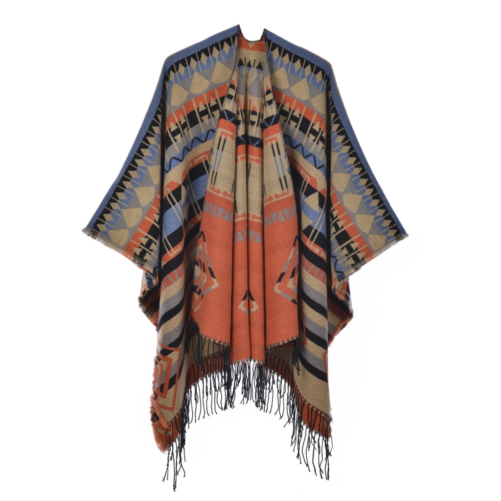 Nuovo scialle da donna in cashmere con spacco e nappe boh¨¦mien.