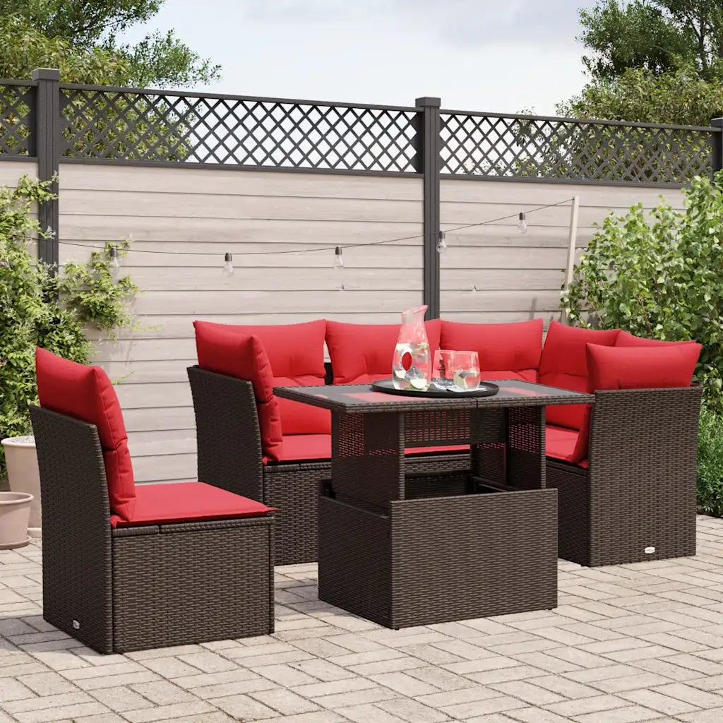 Set Divani da Giardino 6 pz con Cuscini Marrone in Polyrattan 3266594