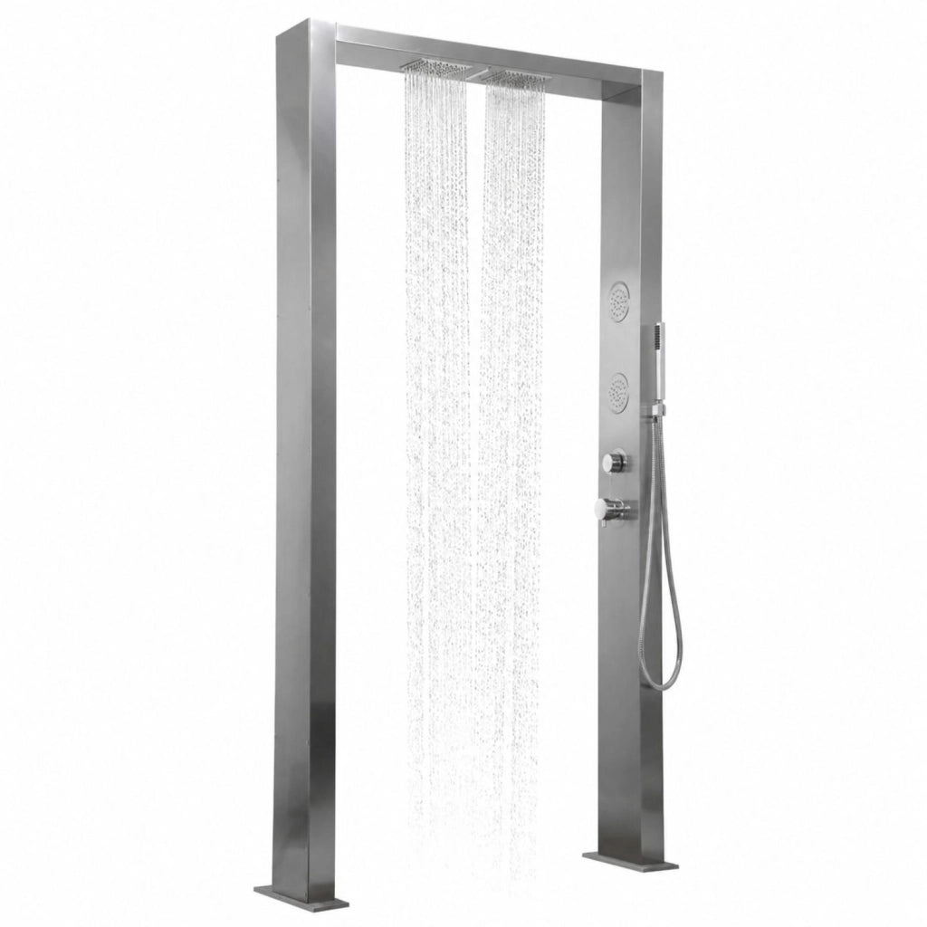 Acero colonna doccia doppia a pavimento acciaio inox cascata getti idro lombari *** finitura- spazzolato, confezione 1