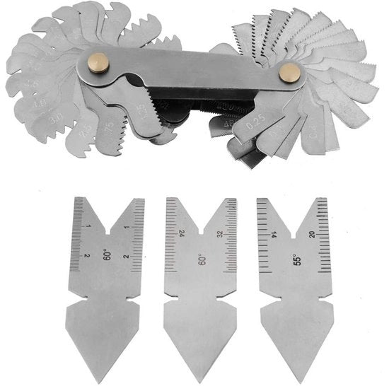 Strumento di misura a filo preciso con misurazioni metriche/implicative - Set di misura a filo in acciaio inossidabile - Centrometro a 60/55 gradi - Disegno ergonomico - Duraturo e affidabile - Misuratore a filo a vite