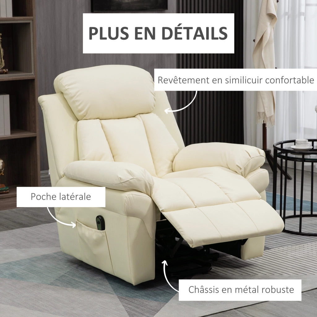 Poltrona Relax Elettrica Reclinabile con Poggiapiedi Aggiustabile ¨C Zephmum ¨C Tessuto Cr¨¨me
