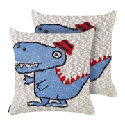 Set di 2 cuscini decorativi per bambini in cotone beige e blu 45 x 45 cm con motivo Dino Accessorio per la cameretta dei bambini