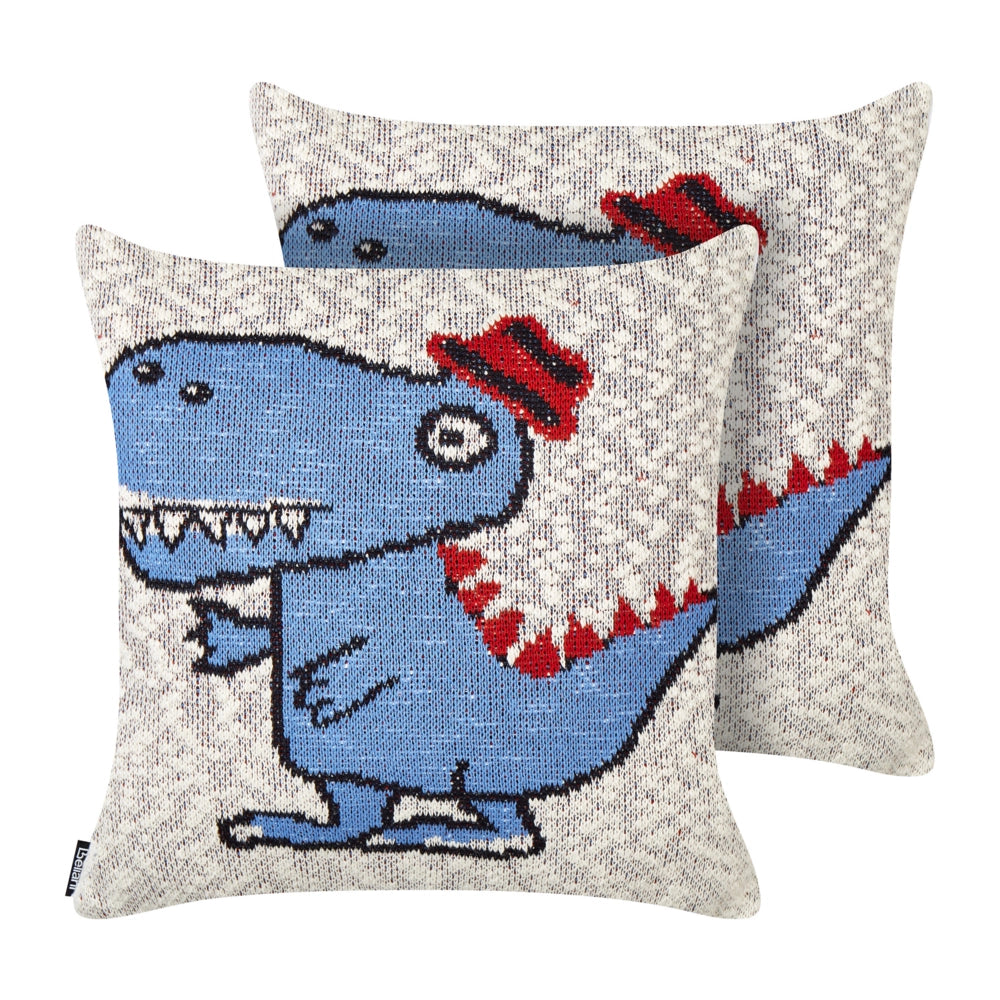 Set di 2 cuscini decorativi per bambini in cotone beige e blu 45 x 45 cm con motivo Dino Accessorio per la cameretta dei bambini