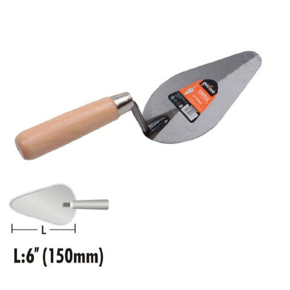 Trade Shop - Spatola Forma Pesca Cazzuola Acciaio 150 Mm 6" Manico In Legno Ferramenta 90476 -