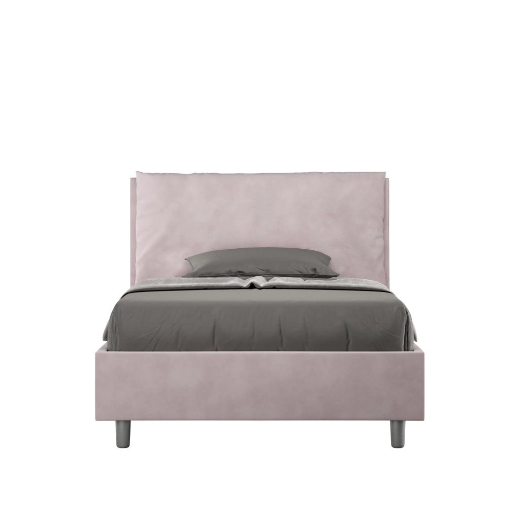 BS COM Letto una piazza e mezza con rete imbottito 130x210 microfibra glicine Large