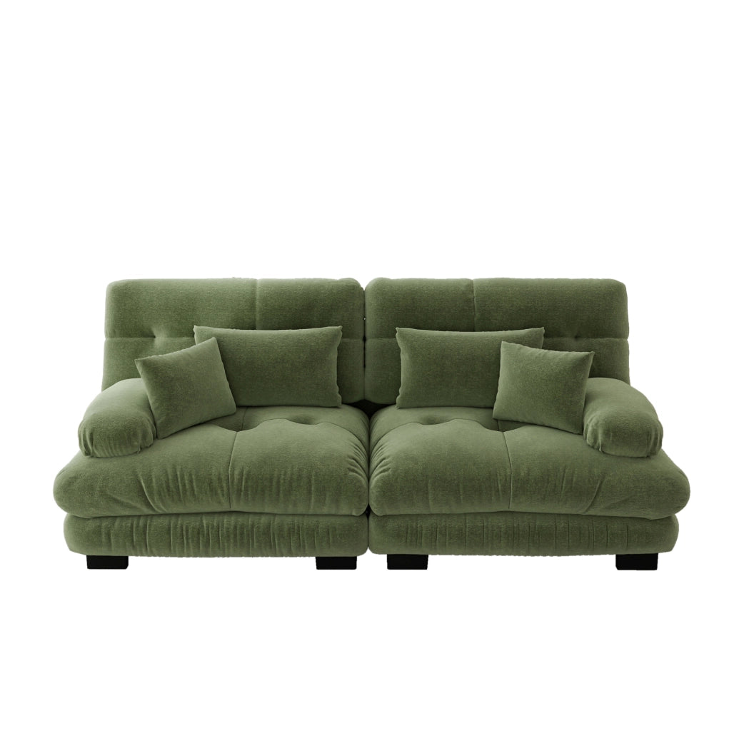 Divano modulare 220x77x81 cm verde in chenille con 4 cuscini