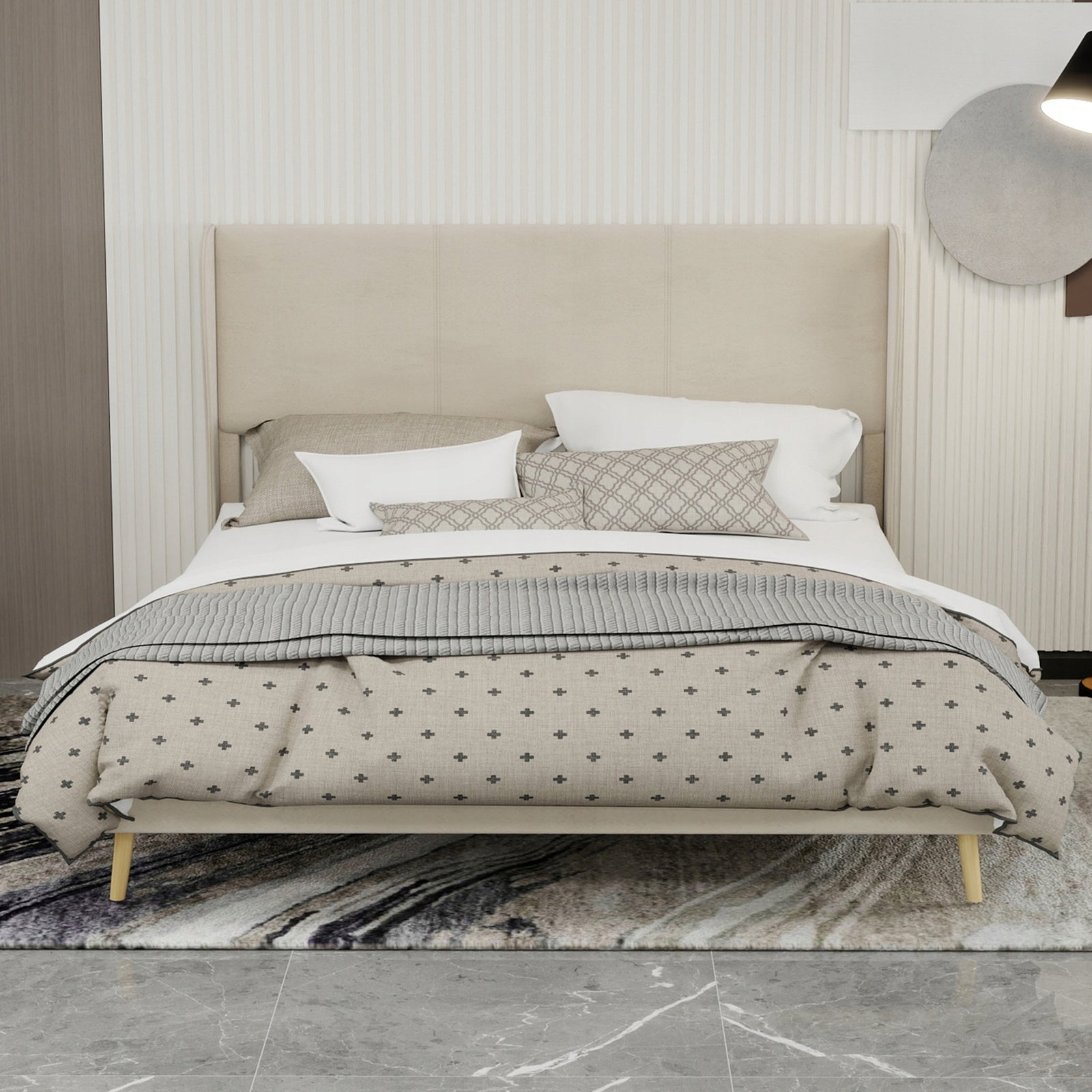 Letto imbottito 160x200 - Xylo - Beige minimalista