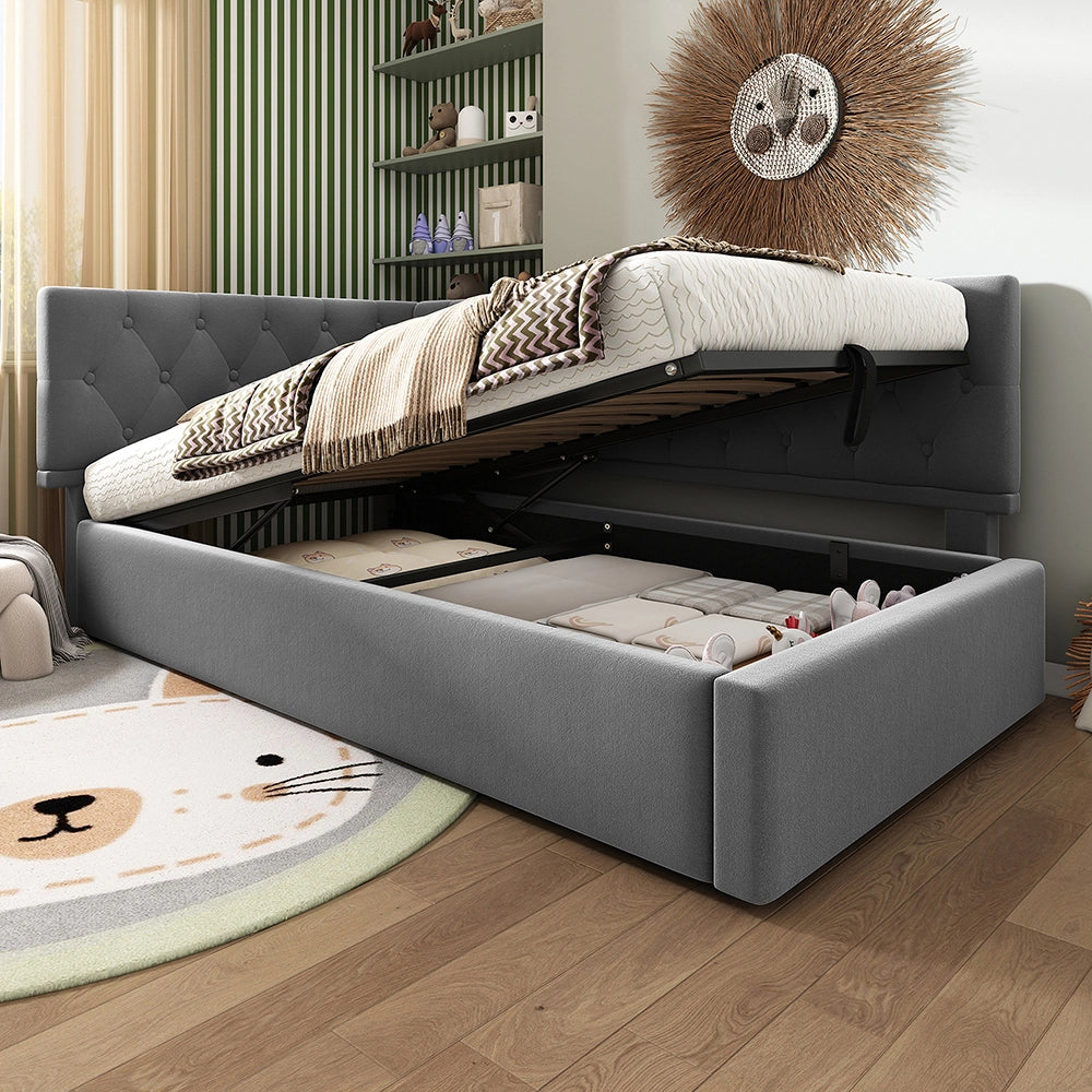 Divano letto 90x200cm - Xylo - grigio, spazio idraulico, doghe, velluto