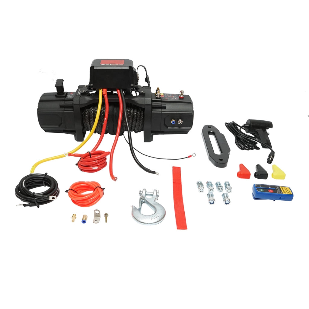 Verricello elettrico con telecomando 12V, 6,1T (13500 libbre) 6,5HP, cavo sintetico 9x24m, solenoide 400A Breckner Germany