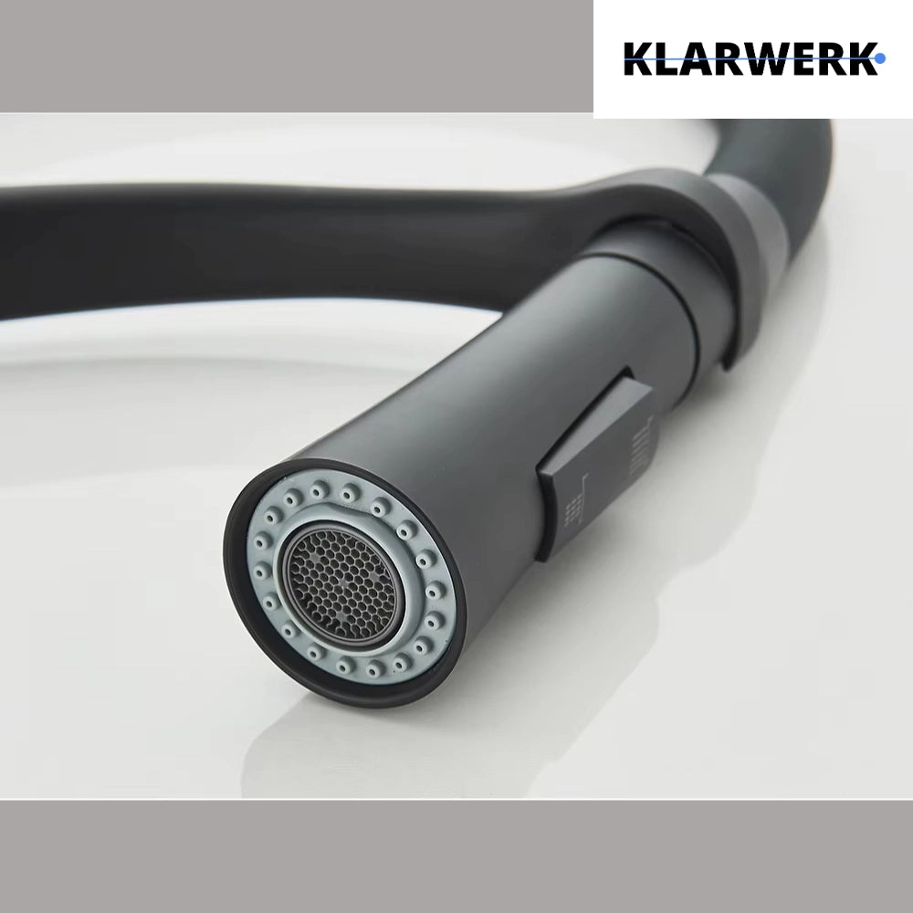 JANA | Rubinetto cucina girevole flessibile in acciaio inox nero opaco|Rubinetto miscelatore arco alto|Rubinetto alta pressione 360° 2 attacchi gastro