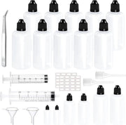 Bottiglie liquide a gocce da 100 ml - 25 pezzi, con tappo a chiusura sicura per bambini e imbuto, con etichetta, cucchiaio di misura e siringa di trasferimento - Dispensazione efficiente