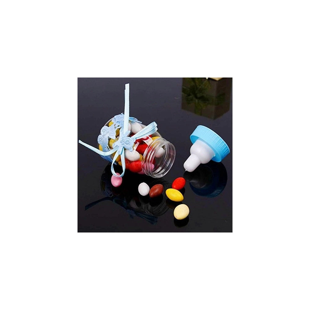 Trade Shop - Set Bomboniera Portaconfetti Per Battesimo Nascita Bottiglia Biberon Azzurro Blu -