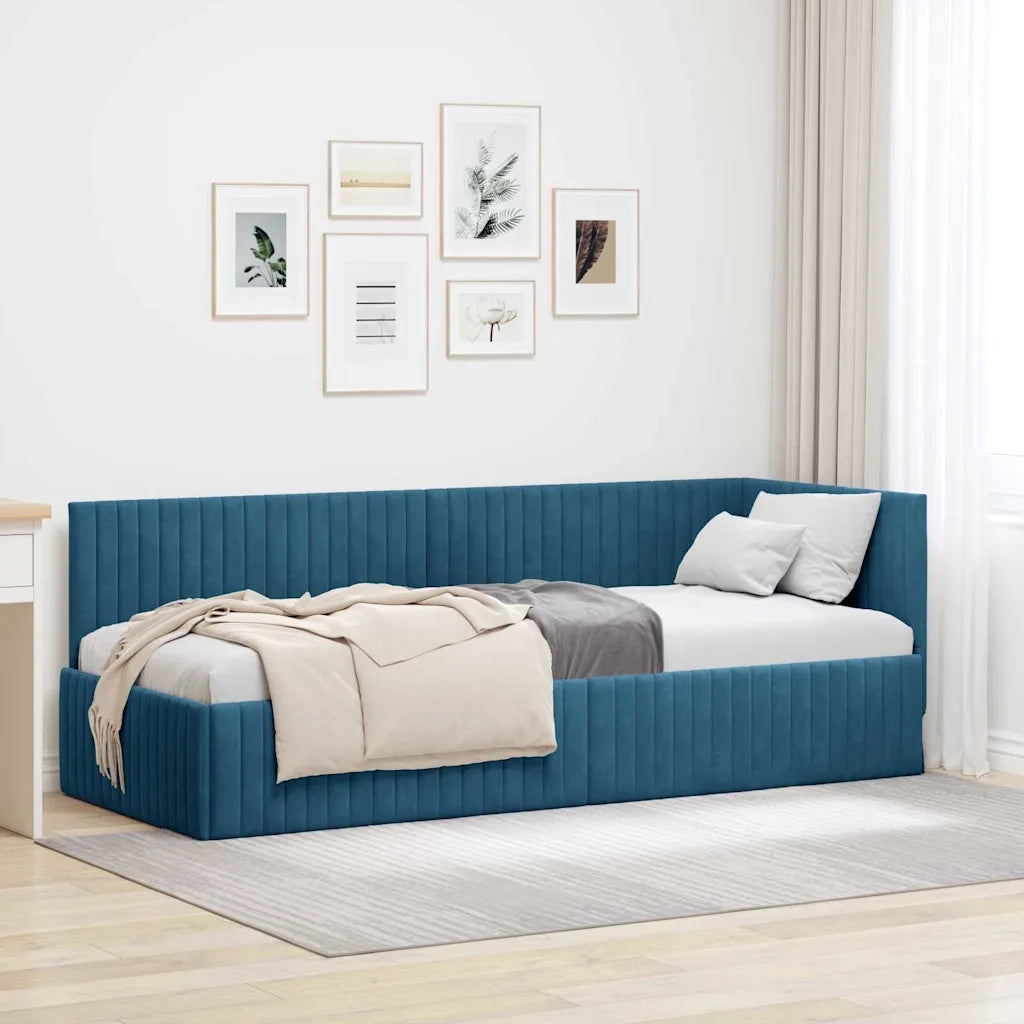 Cornice del letto ad angolo Blu 80 cm x 200 cm Velluto