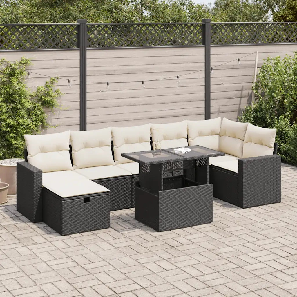 Set Divani da Giardino con Cuscini 8 pz Nero in Polyrattan 3327826