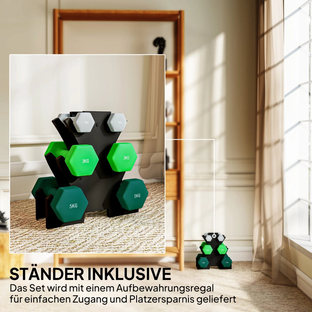 Set Manubri con Supporto ¨C Xylo ¨C 6 Pezzi 2x1kg 2x3kg 2x5kg